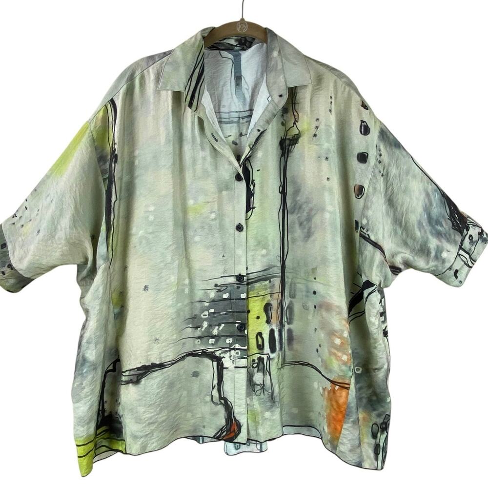 3 Potato Art To Wear Tunic Top Size S/M Oversized Lightweight Button Front Boho